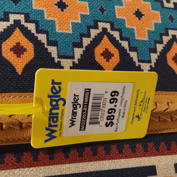 Wrangler XL canvas tote bag. Laptop carrier. Gold turquoise navy western NWT - Picture 3 of 9